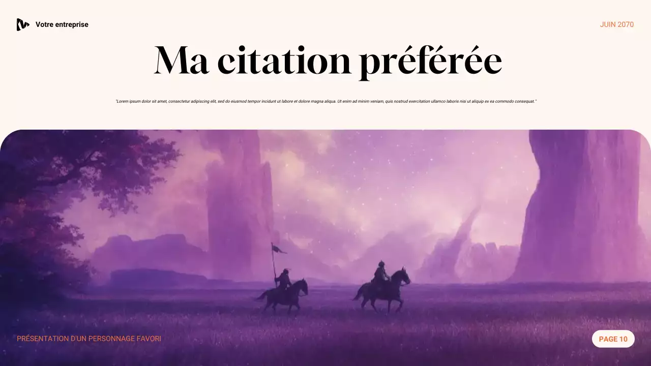 Présentation du personnage préféré esthétique violet, vert et orange