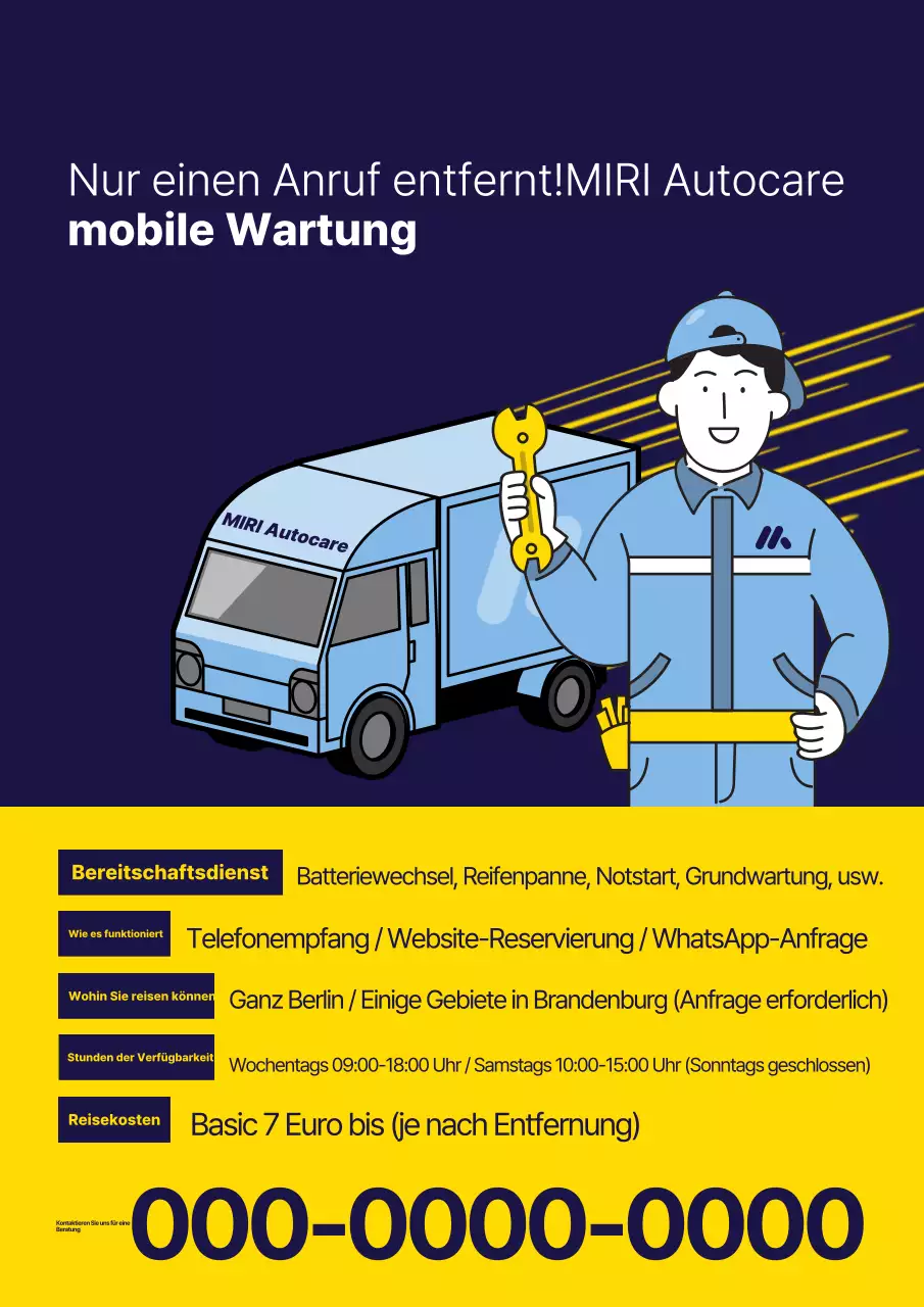 Blaue und gelbe Pop-Art-Werbung für Autoservices