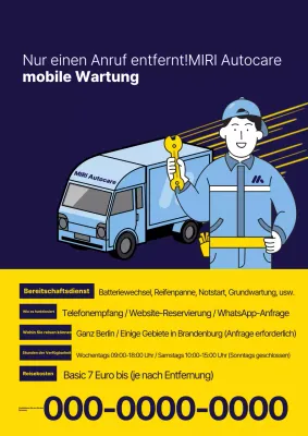 Blaue und gelbe Pop-Art-Werbung für Autoservices