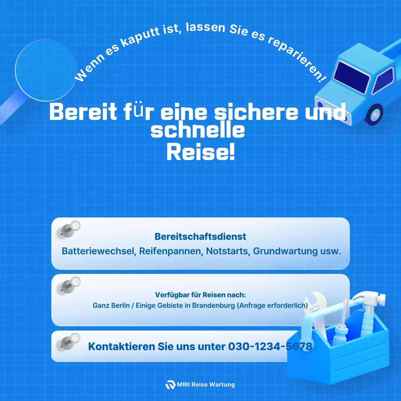 Blaue moderne Autoreparatur-Service-Aktion