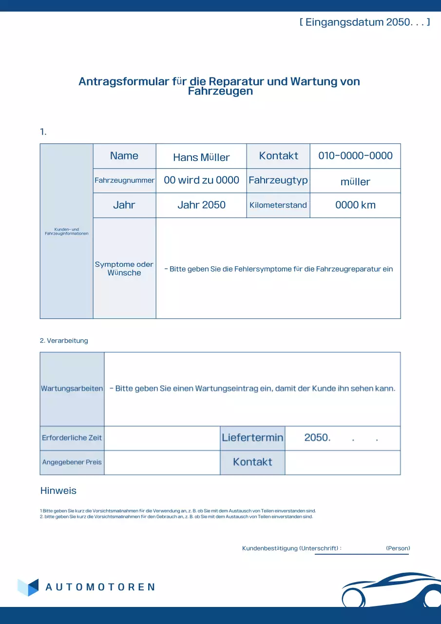 Blue Clean Auto-Wartungshandbuch