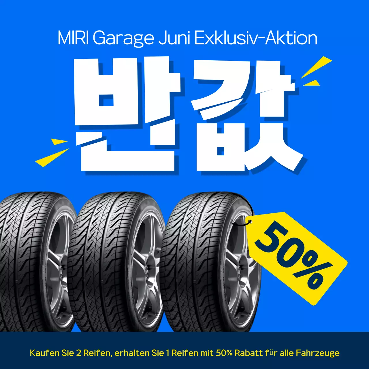 Blaue und gelbe saubere Autowerkstatt-Werbung zum halben Preis