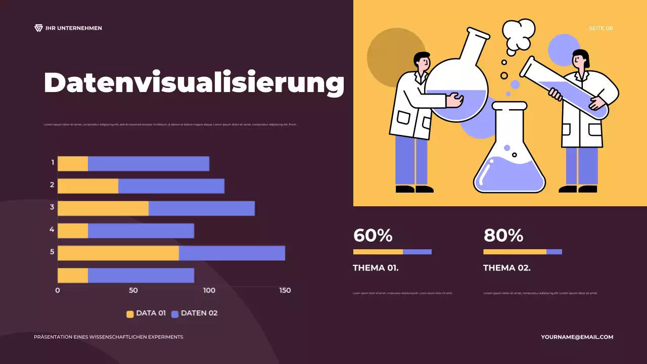 Lila und orangefarbenes illustratives wissenschaftliches Experiment Präsentation