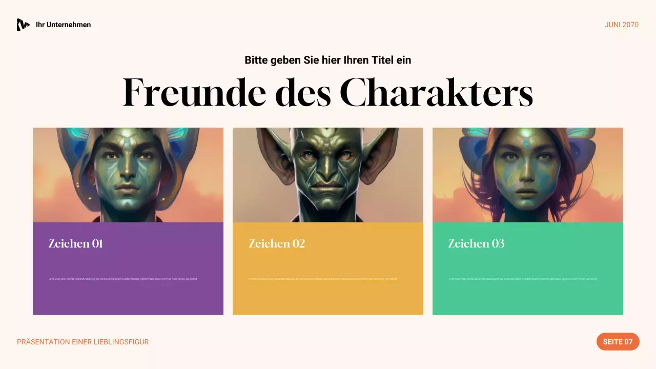 Lila, Grün und Orange Ästhetik Lieblingscharakter Präsentation