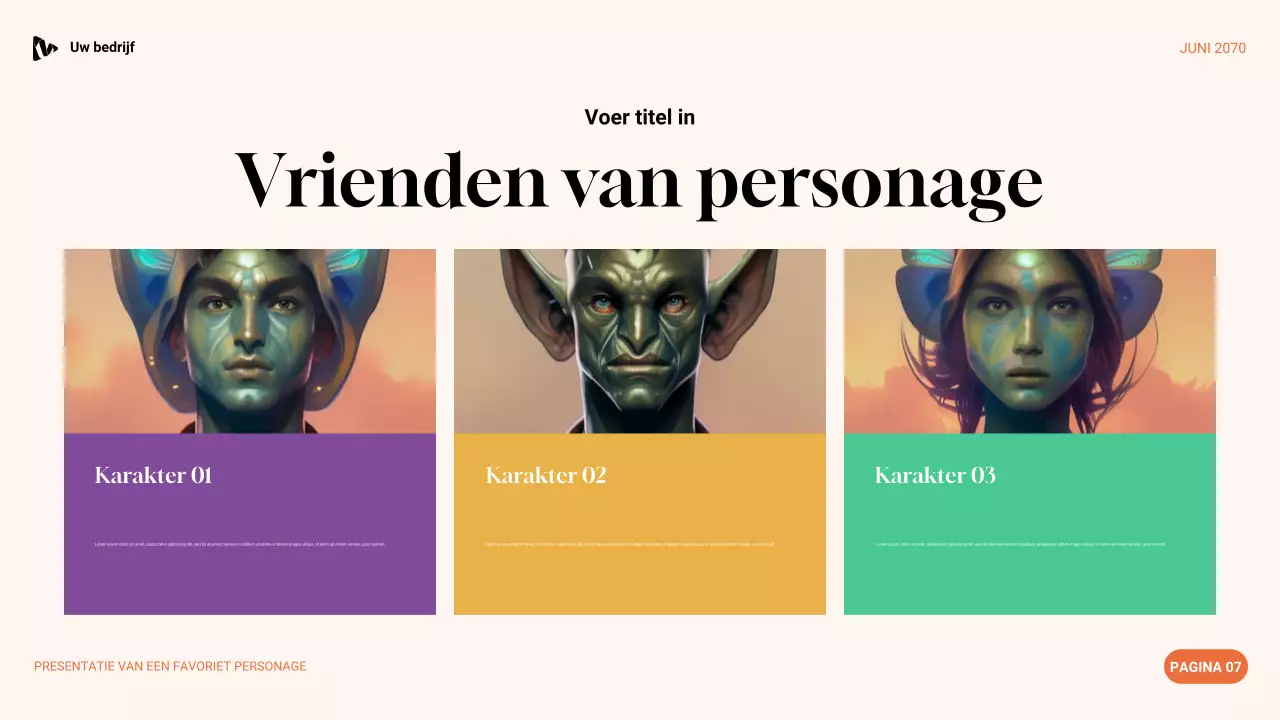 Paars, groen en oranje esthetische favoriete karakterpresentatie
