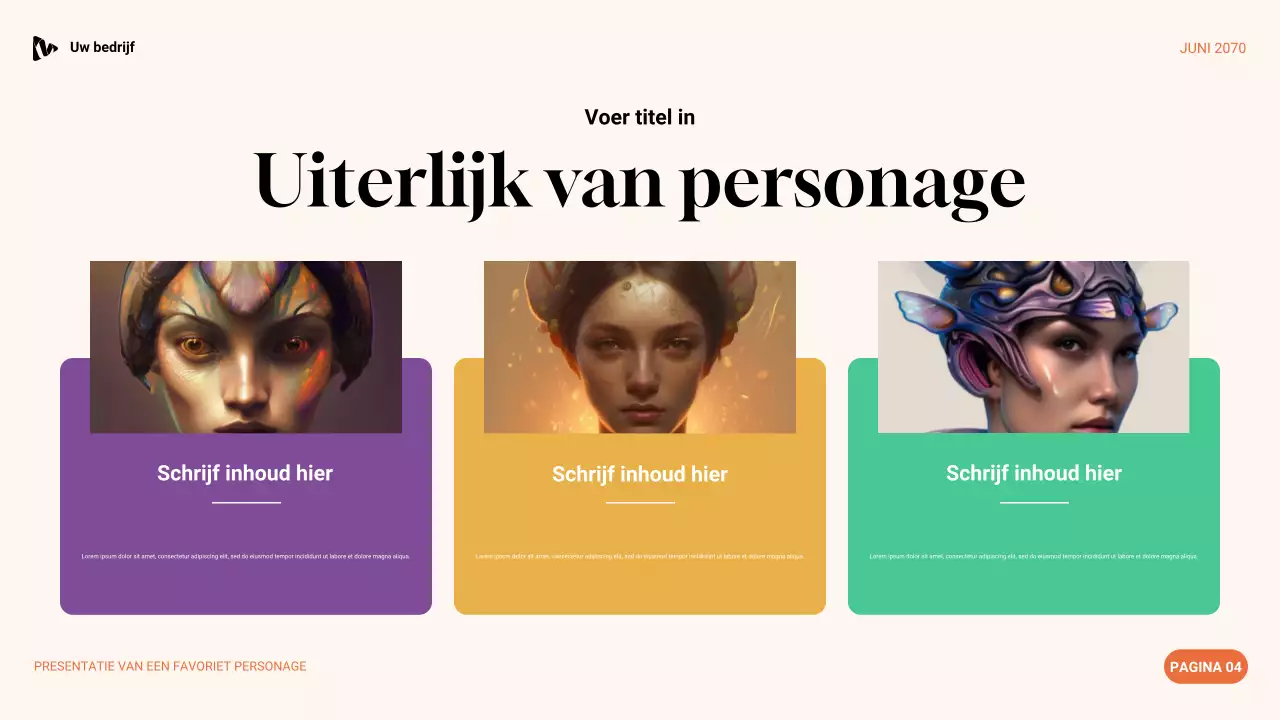Paars, groen en oranje esthetische favoriete karakterpresentatie