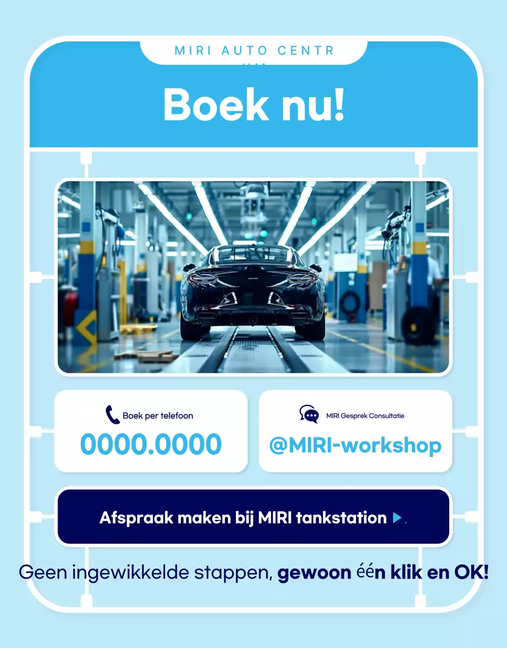 Advertentie voor moderne autoreparatie in hemelsblauw