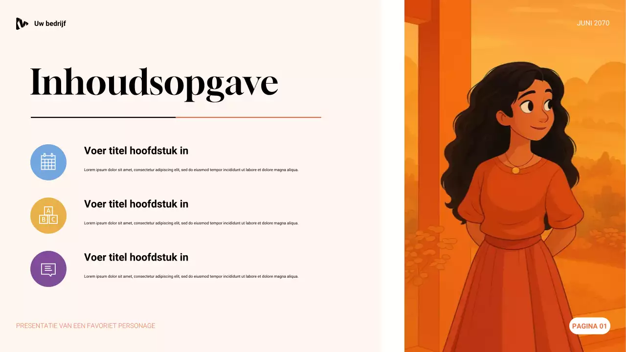 Paars, groen en oranje esthetische favoriete karakterpresentatie