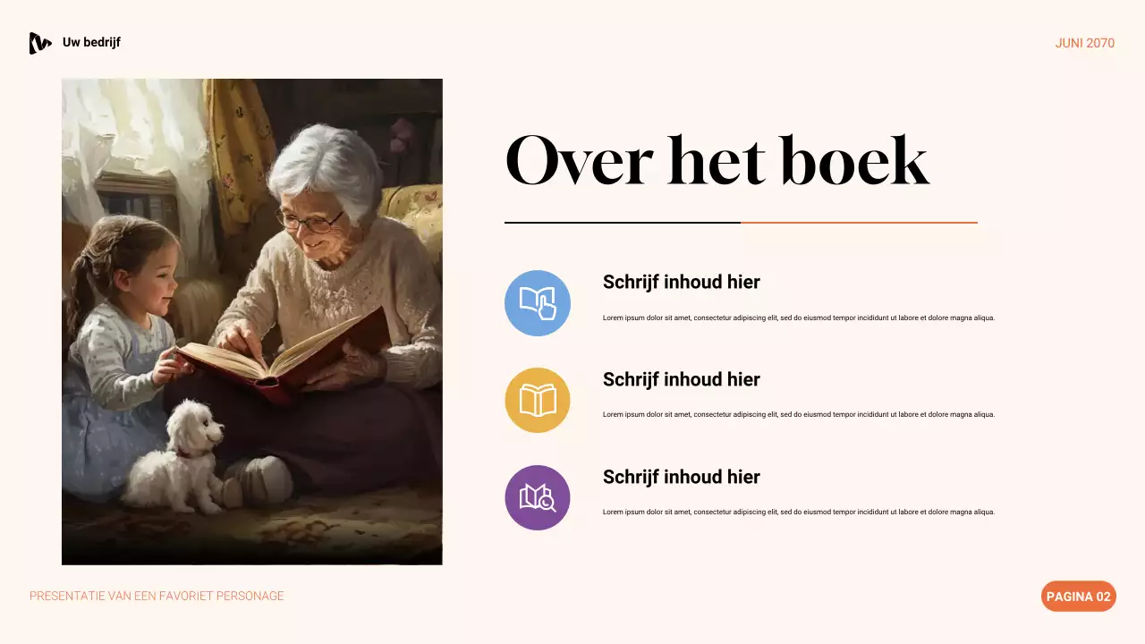Paars, groen en oranje esthetische favoriete karakterpresentatie