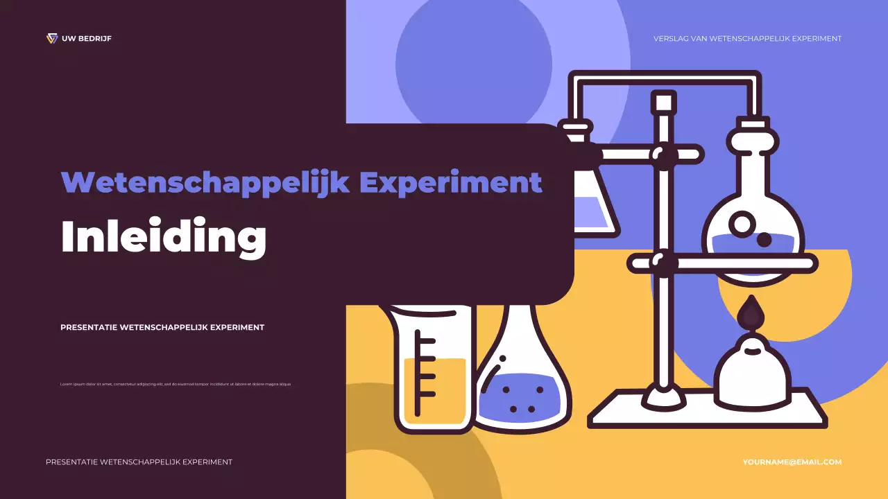 Illustratieve presentatie van een paars en oranje wetenschappelijk experiment