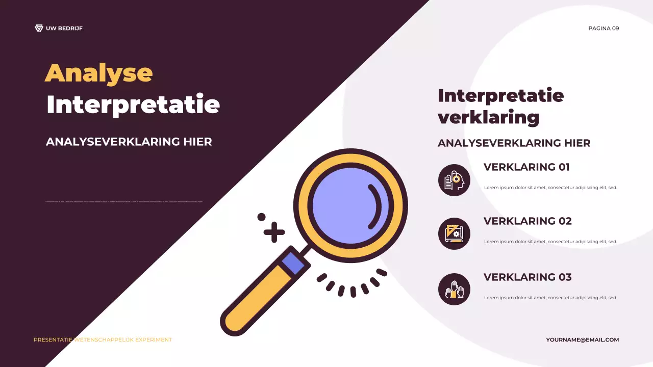 Illustratieve presentatie van een paars en oranje wetenschappelijk experiment