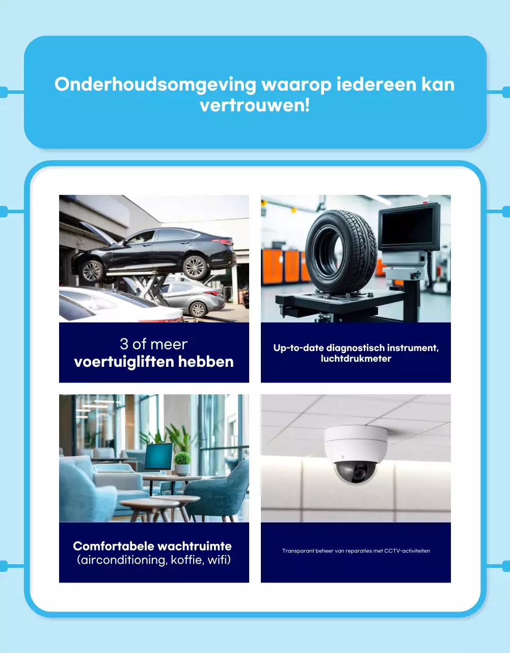 Advertentie voor moderne autoreparatie in hemelsblauw