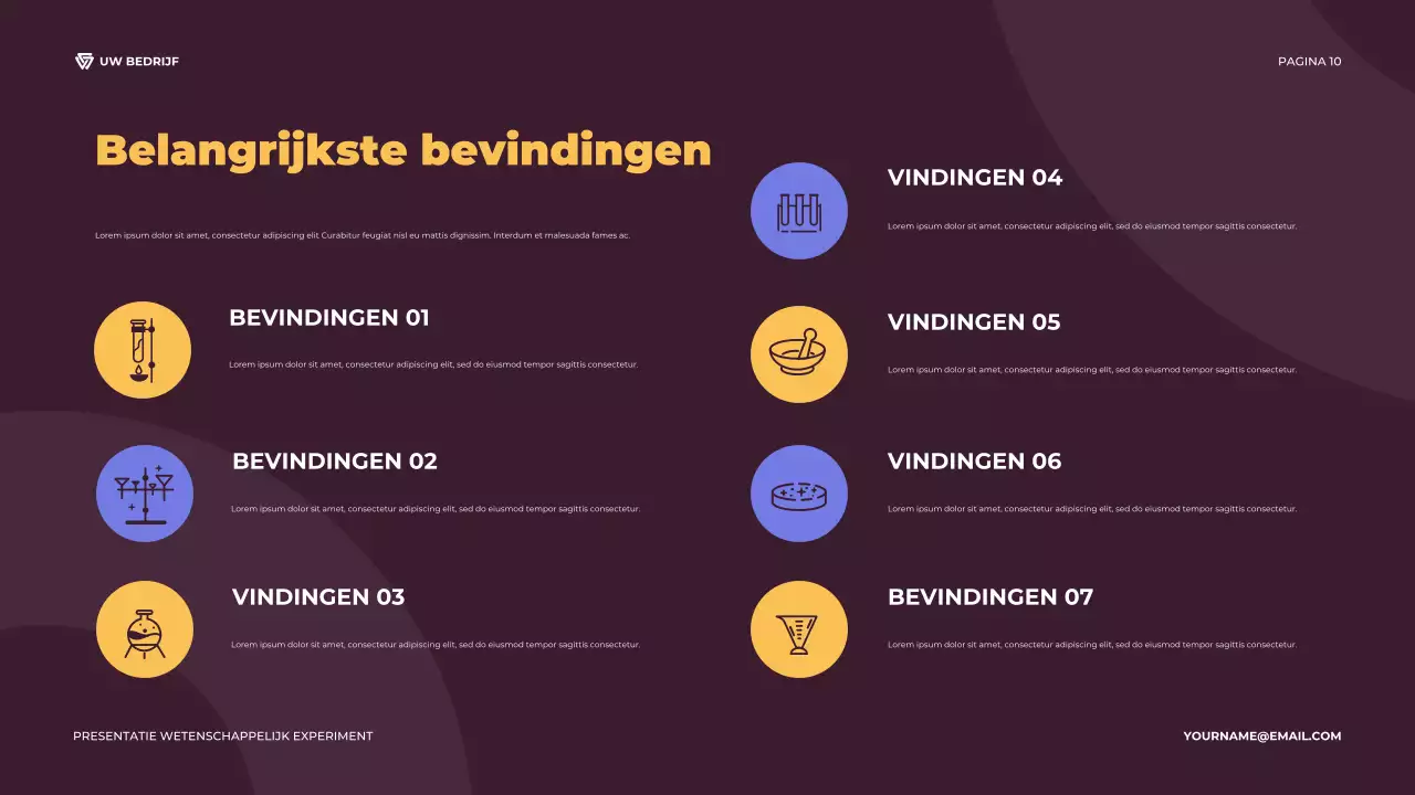 Illustratieve presentatie van een paars en oranje wetenschappelijk experiment