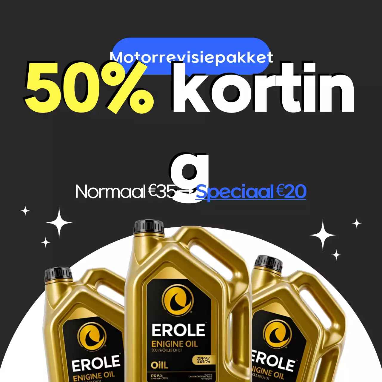 Eenvoudige zwart-blauwe advertentie voor een kortingsevenement in een autoreparatiewerkplaats