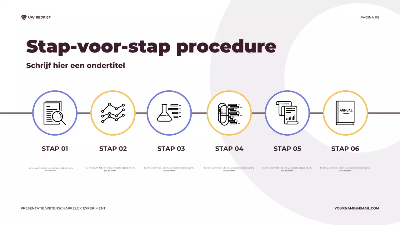 Illustratieve presentatie van een paars en oranje wetenschappelijk experiment