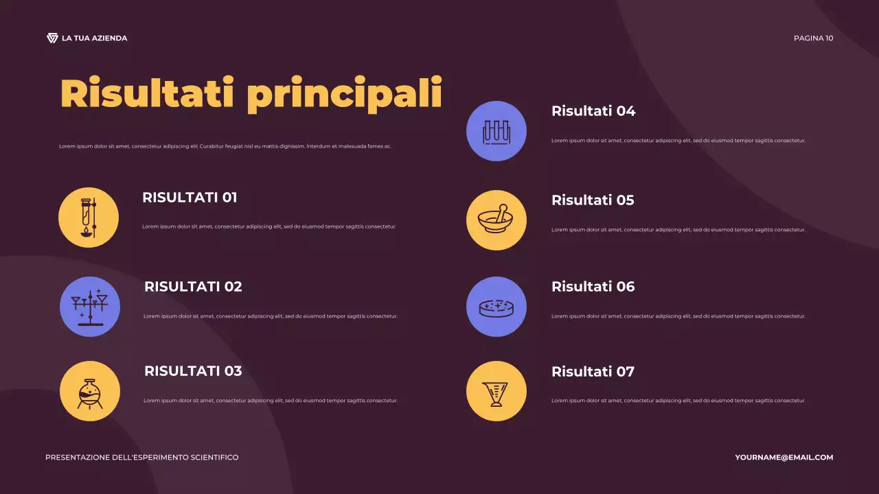 Presentazione di un esperimento scientifico illustrativo viola e arancione