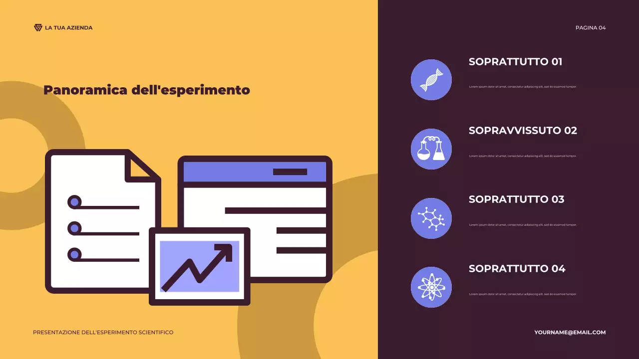 Presentazione di un esperimento scientifico illustrativo viola e arancione