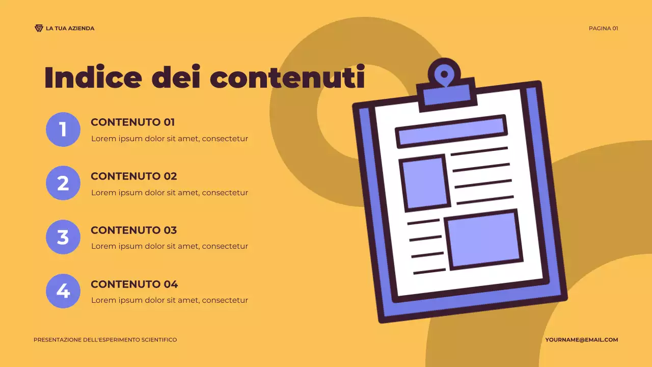 Presentazione di un esperimento scientifico illustrativo viola e arancione