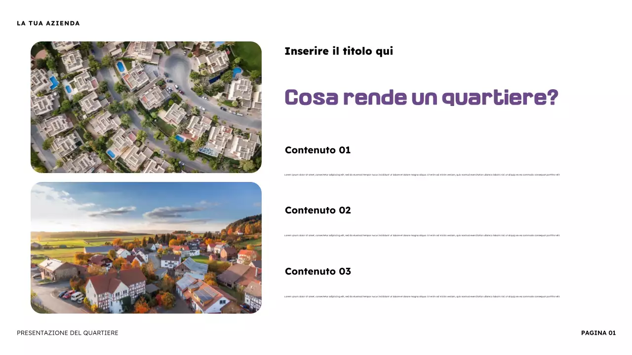 Presentazione illustrativa del quartiere arancione e viola