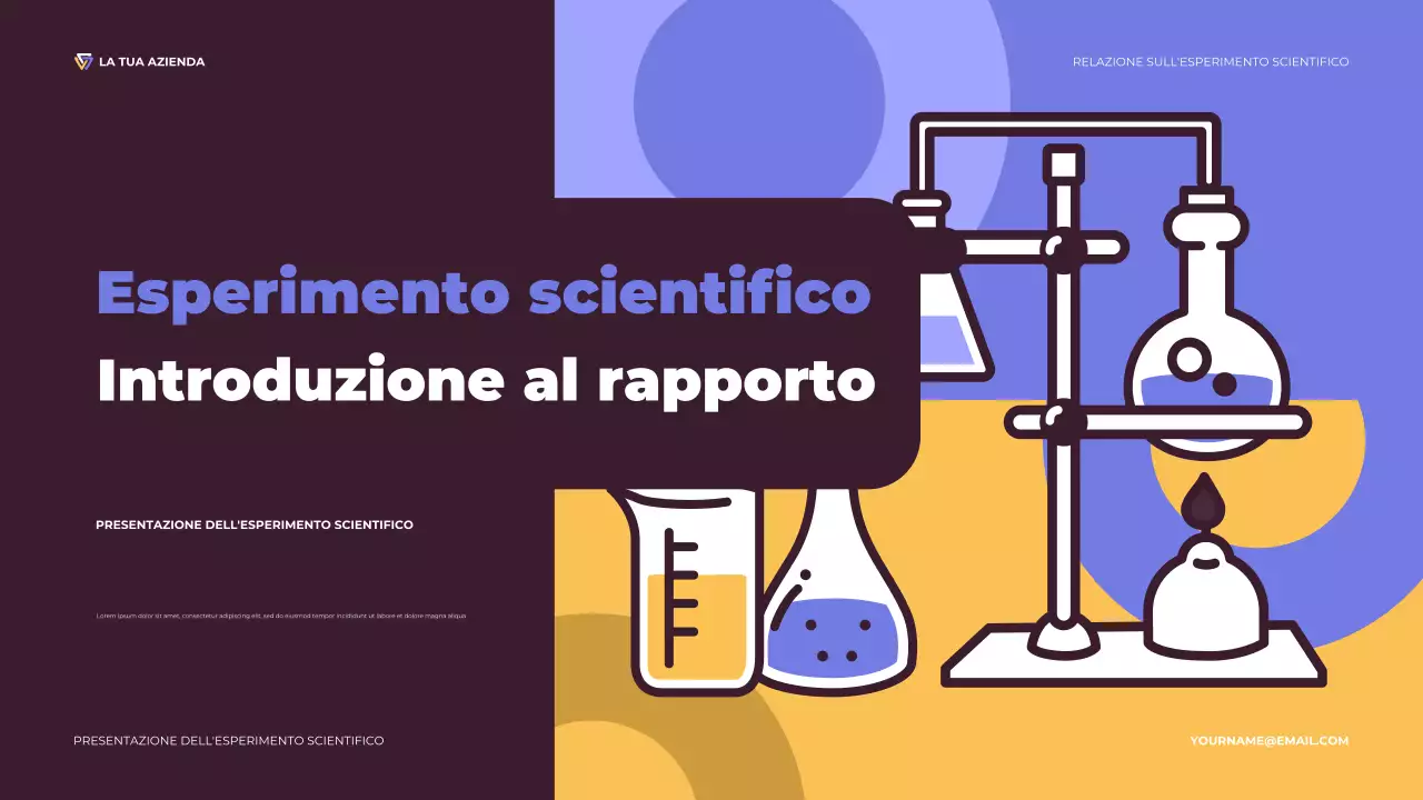 Presentazione di un esperimento scientifico illustrativo viola e arancione