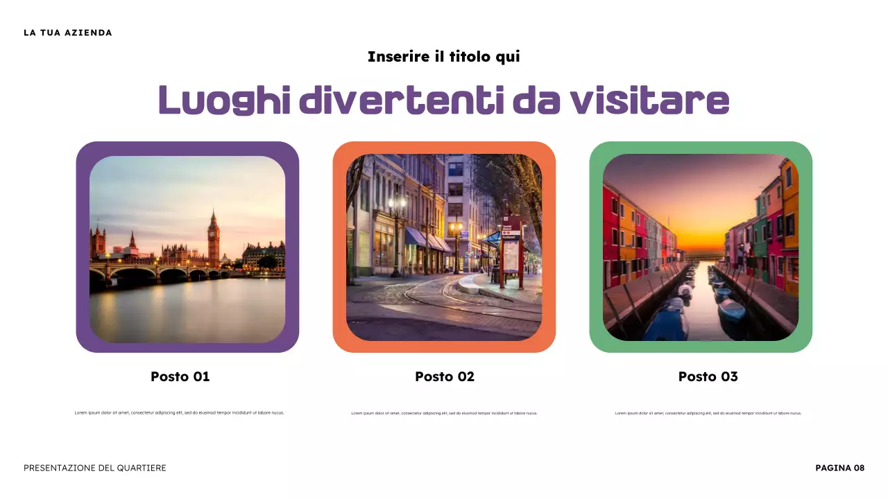 Presentazione illustrativa del quartiere arancione e viola