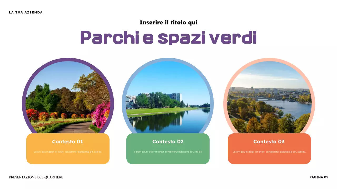 Presentazione illustrativa del quartiere arancione e viola