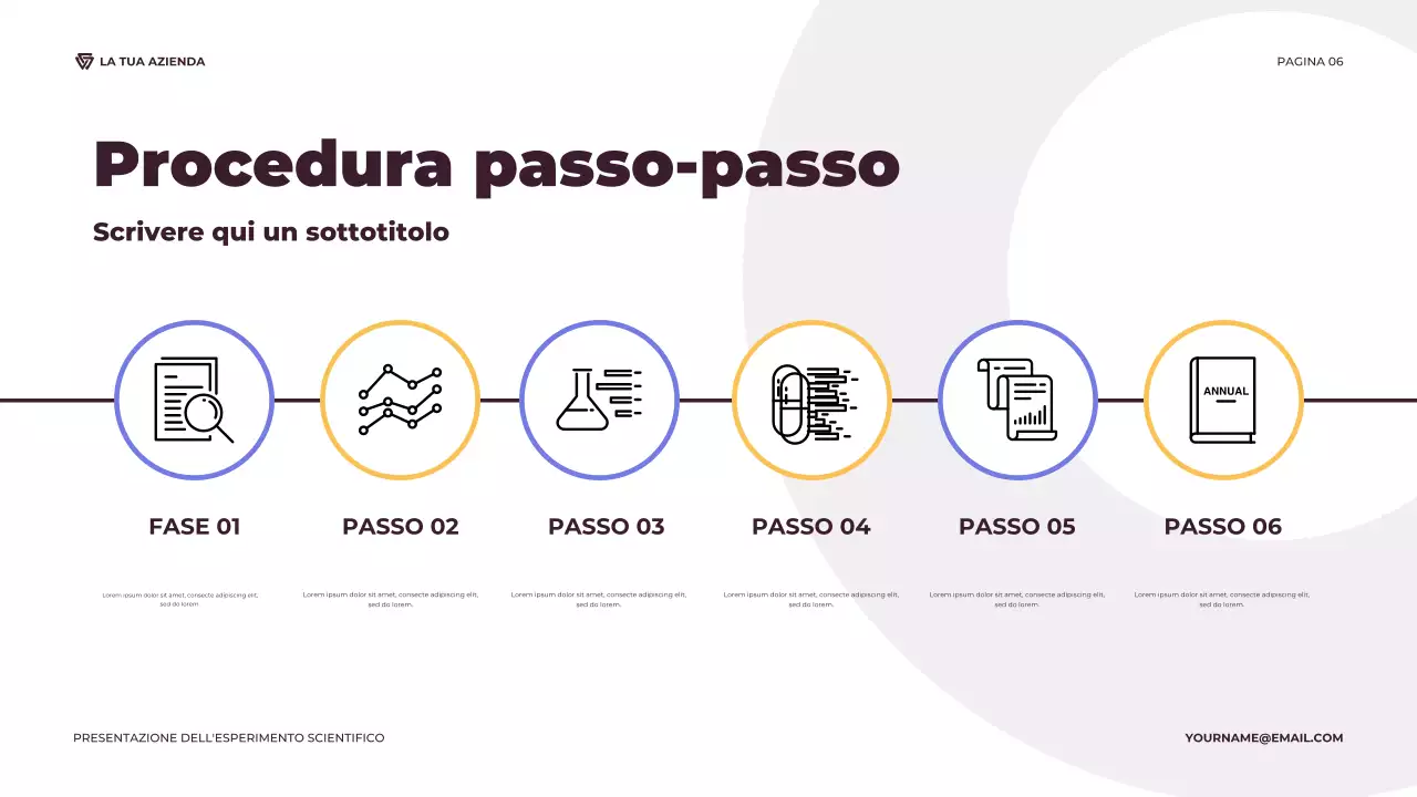 Presentazione di un esperimento scientifico illustrativo viola e arancione