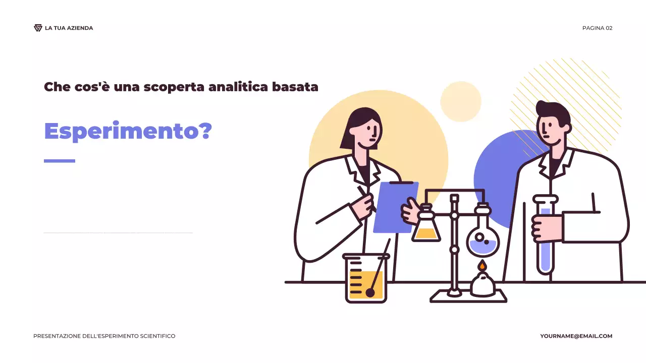 Presentazione di un esperimento scientifico illustrativo viola e arancione