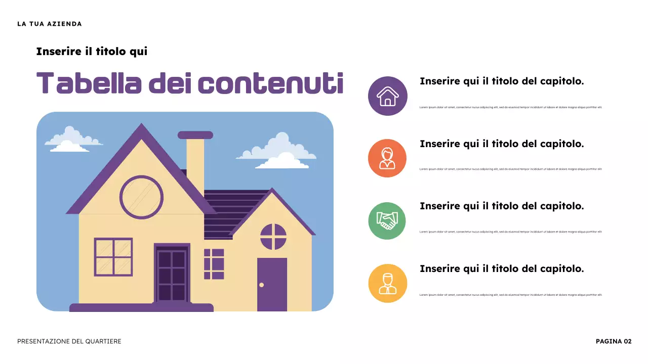 Presentazione illustrativa del quartiere arancione e viola