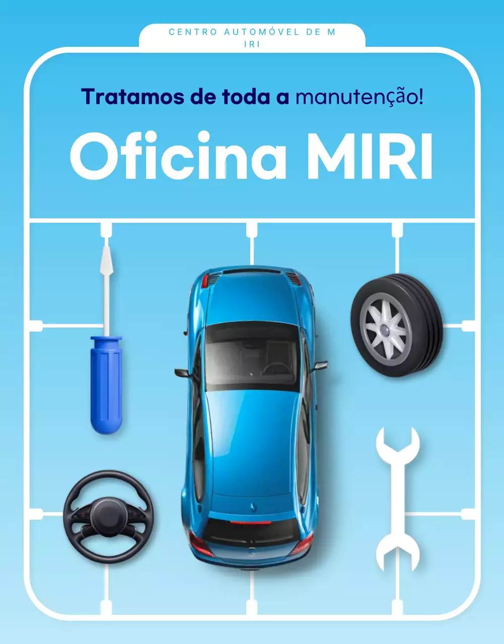 Anúncio de reparo automotivo moderno azul-celeste
