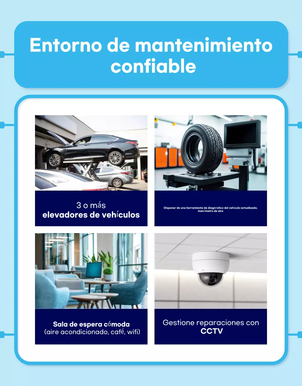 Anuncio de reparación de automóviles modernos en azul cielo