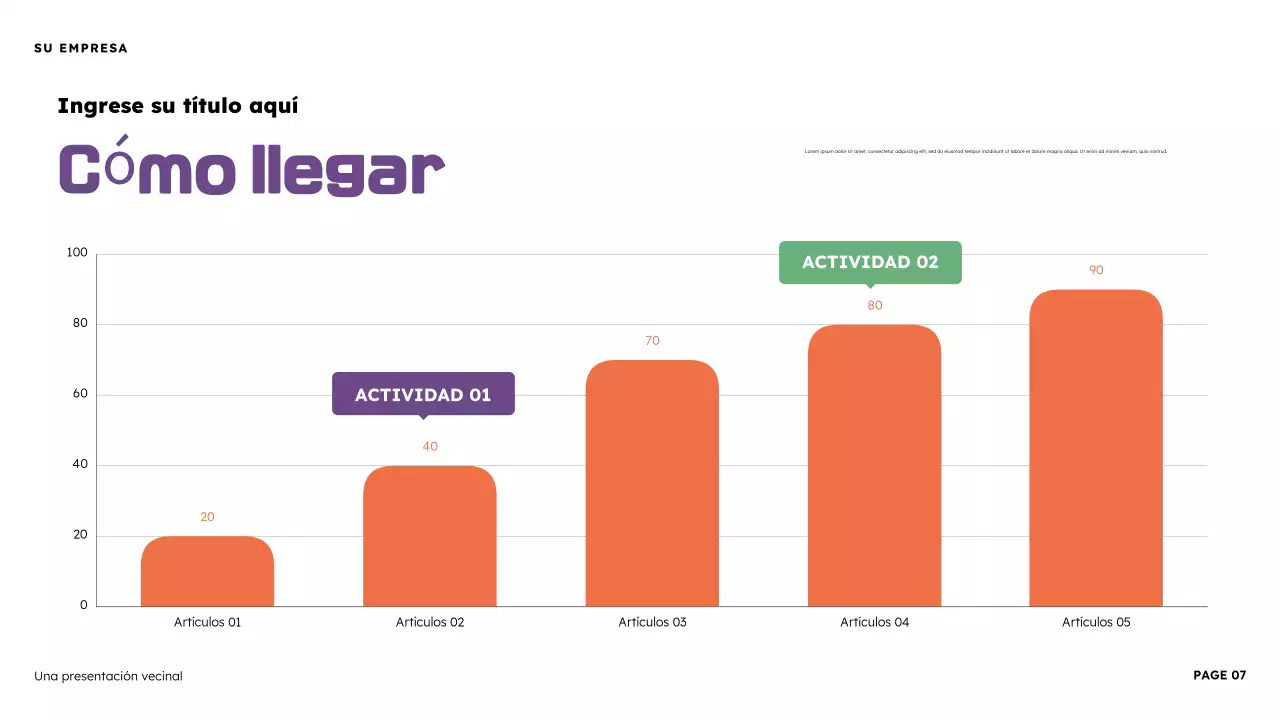 Presentación ilustrativa del vecindario naranja y morado