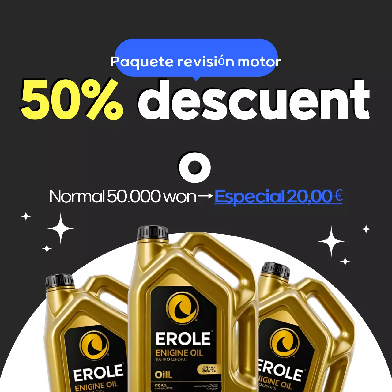 Anuncio simple de evento con descuento para taller de reparación de automóviles en negro y azul