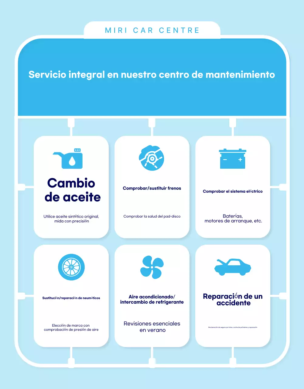 Anuncio de reparación de automóviles modernos en azul cielo