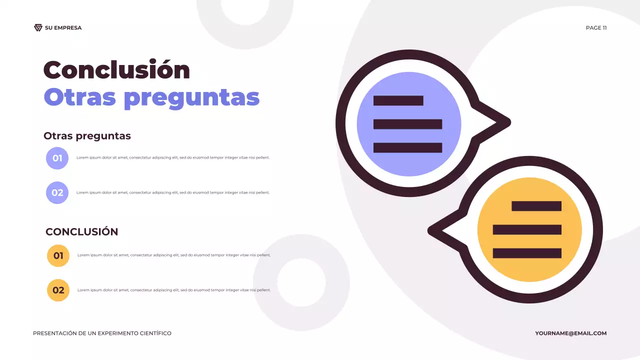 Presentación ilustrativa de un experimento científico en tonos morado y naranja