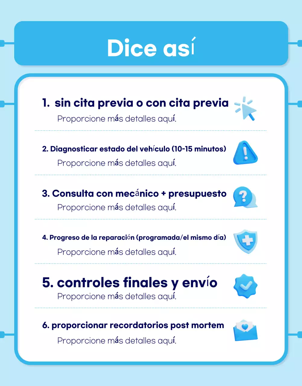 Anuncio de reparación de automóviles modernos en azul cielo