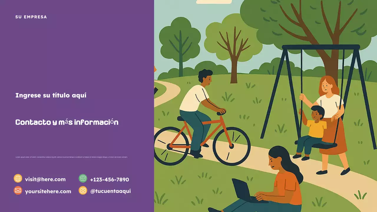 Presentación ilustrativa del vecindario naranja y morado