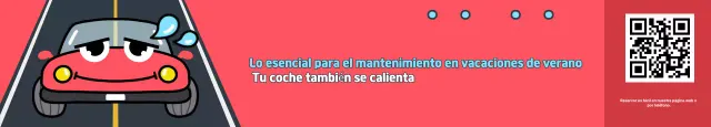 Anuncio de taller de reparación y mantenimiento de coches de vacaciones de verano en estilo pop art en rojo y blanco.