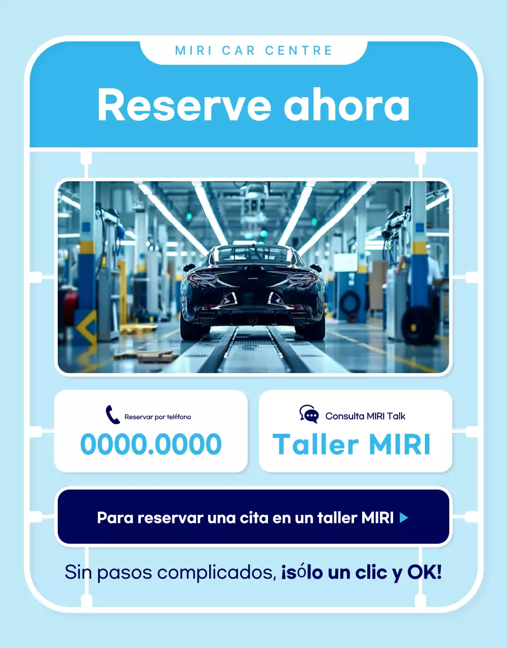 Anuncio de reparación de automóviles modernos en azul cielo