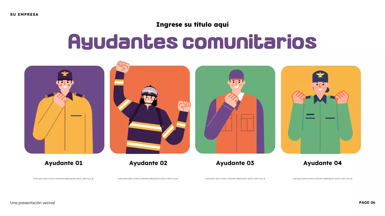 Presentación ilustrativa del vecindario naranja y morado