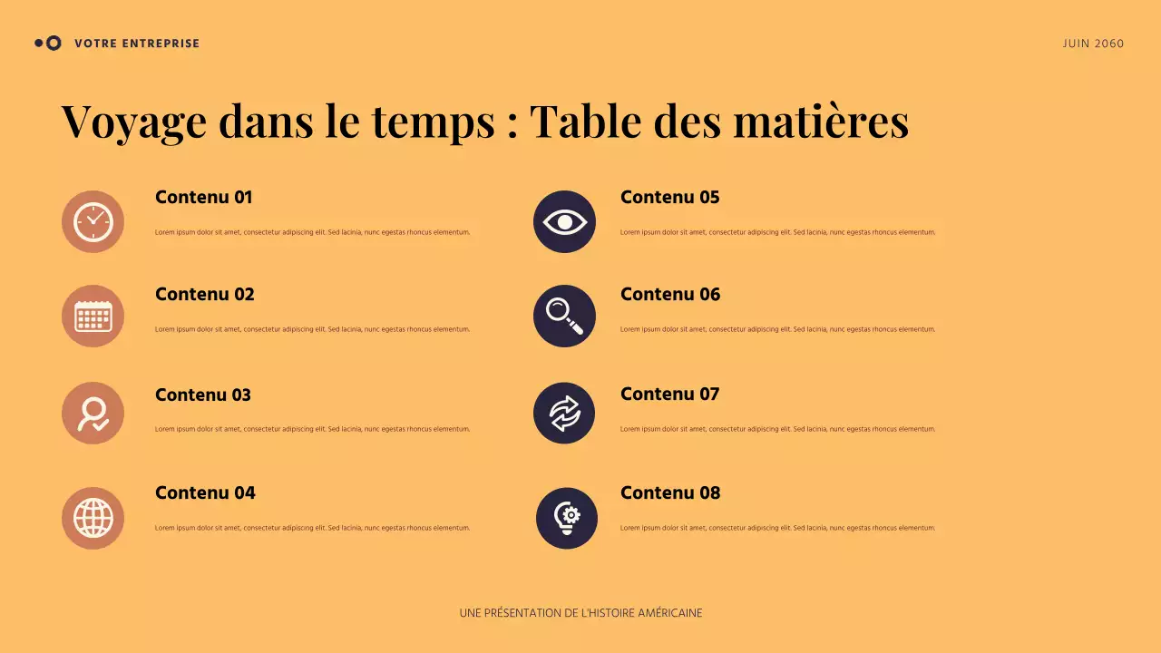 Présentation d'une histoire américaine simple orange et bleue