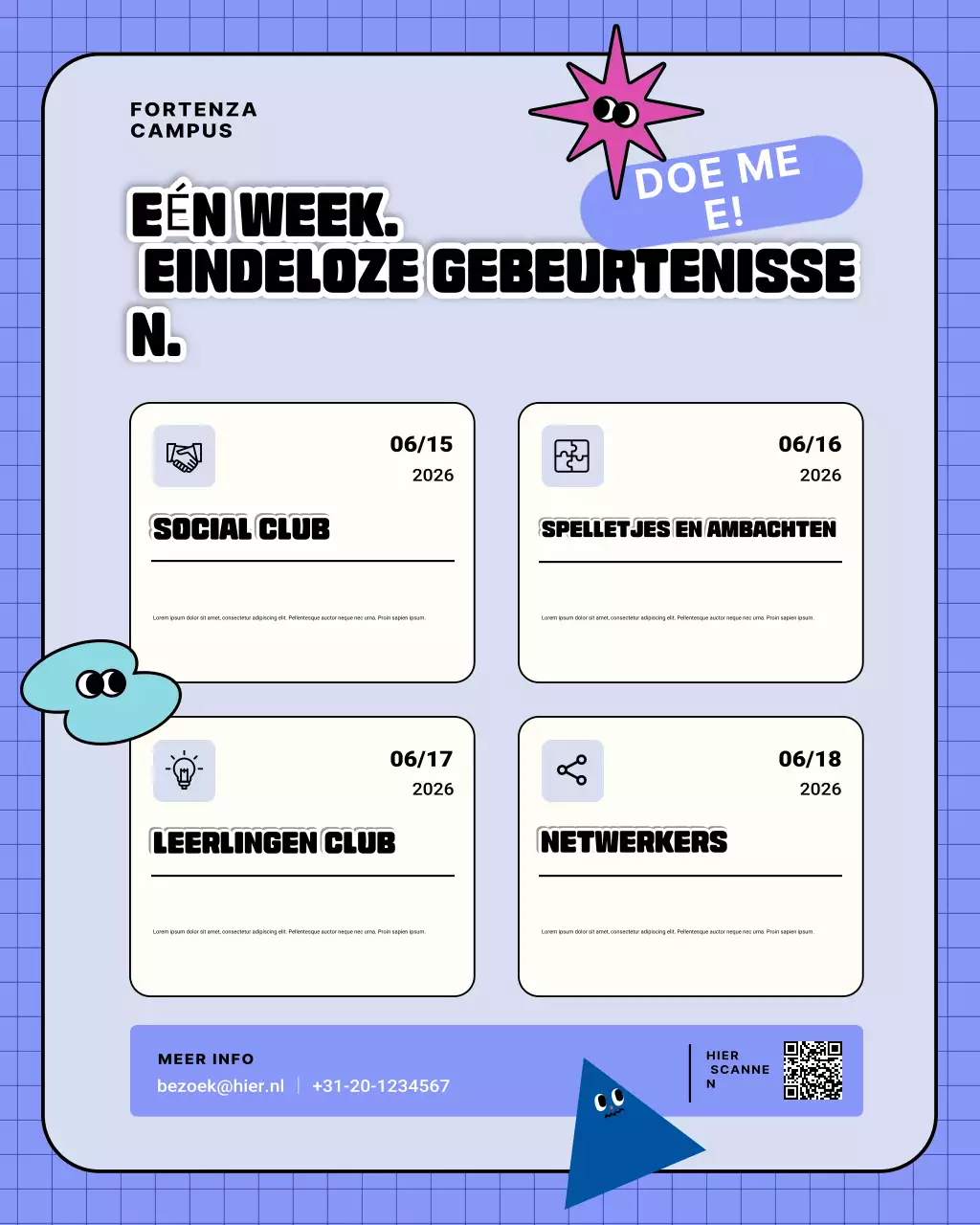 Aankondiging kleurrijke moderne campusevenementen