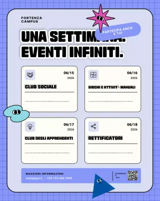 Annuncio di eventi moderni e colorati nel campus
