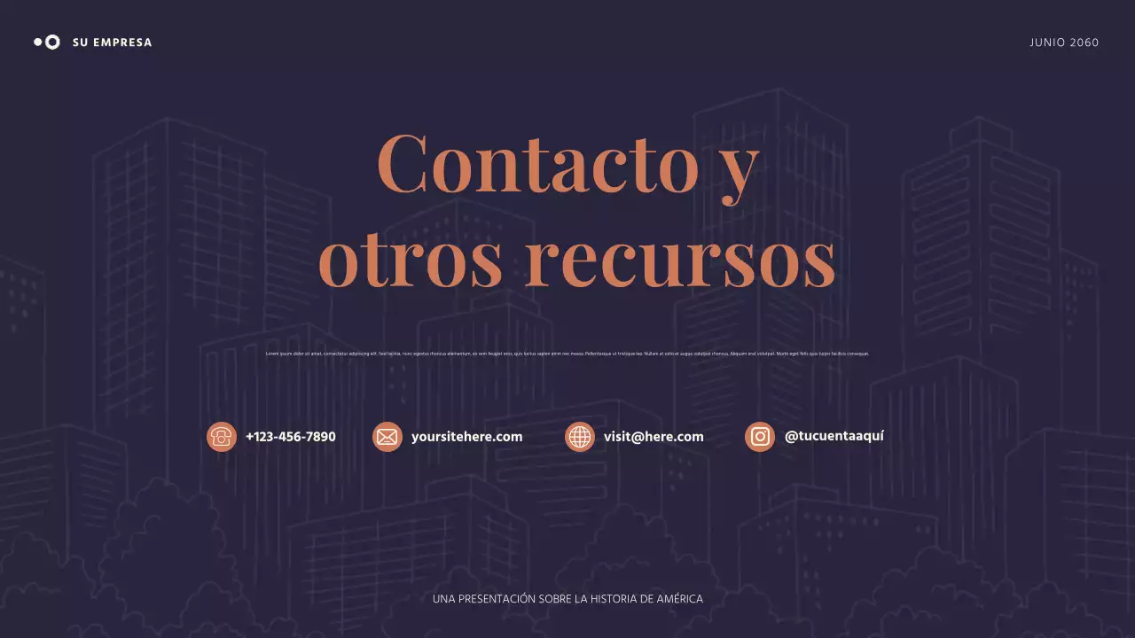 Presentación de una historia americana sencilla en naranja y azul