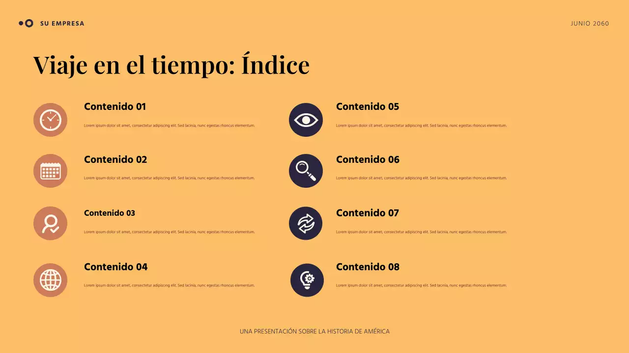 Presentación de una historia americana sencilla en naranja y azul