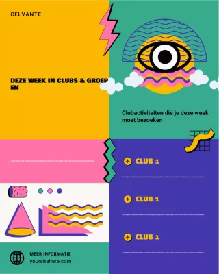 aankondiging van kleurrijke retro clubevenementen