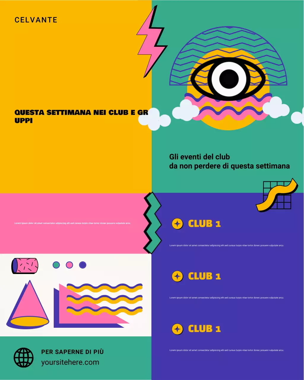 annuncio degli eventi del club retrò colorato