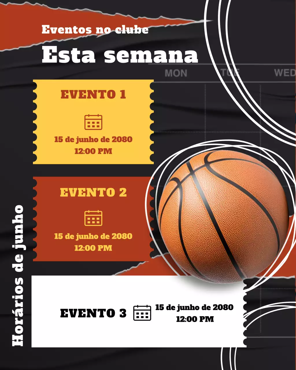 calendário esportivo moderno laranja