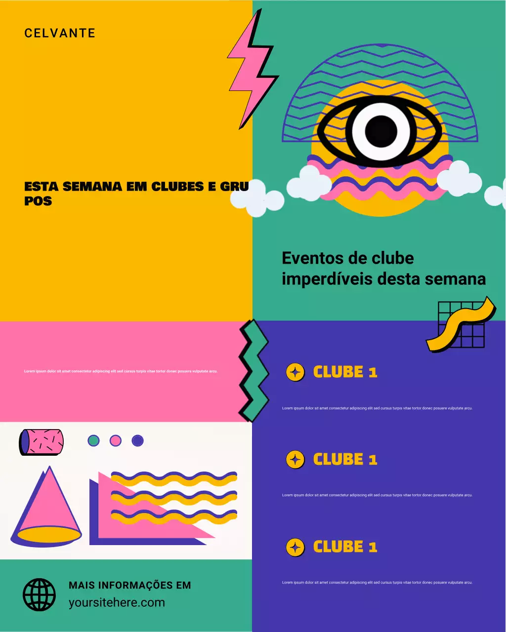 anúncio de eventos de clubes retrô coloridos