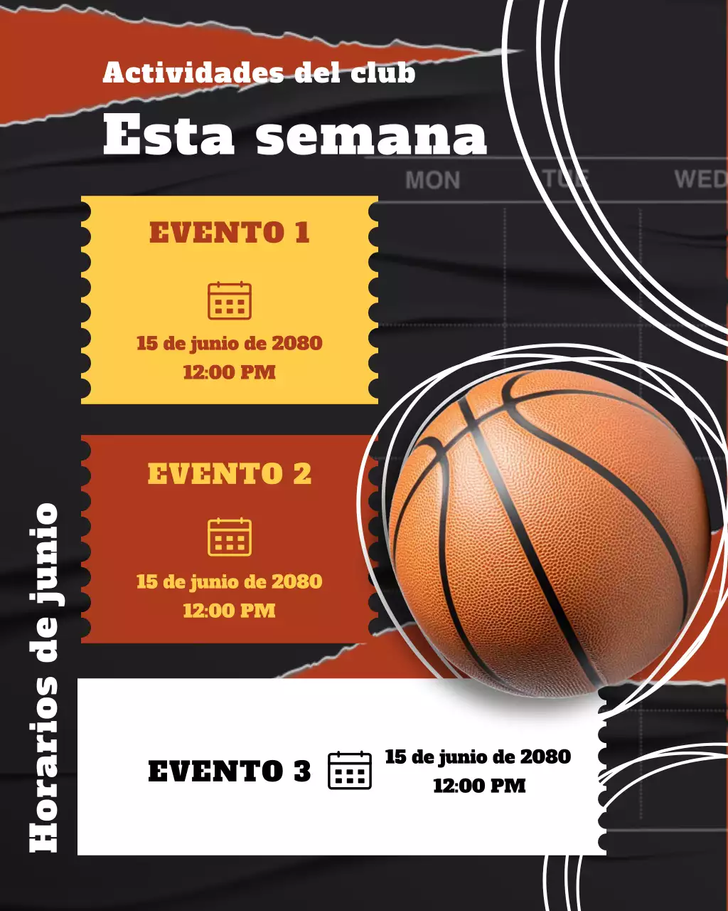 Calendario deportivo moderno naranja